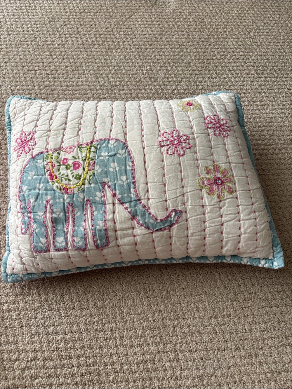 Pottery Barn Kids Elephant Accent Pillow - Blue & White Floral